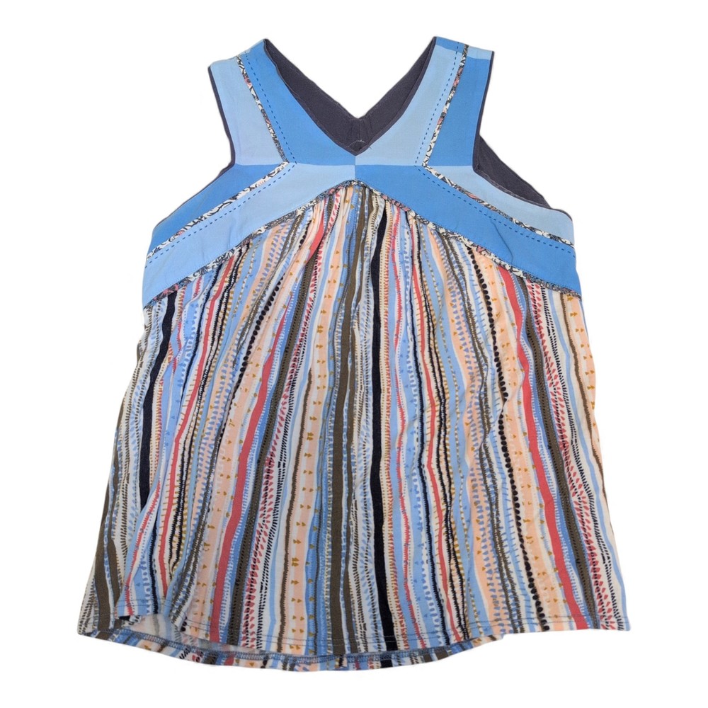 One September Blue V-Neck Striped Sleeveless Blouse - S